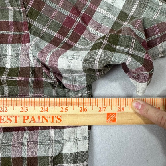 Eddie Bauer Mens Tall XL Linen Green Plaid Short Sleeve Button Down Shirt Vtg - Picture 5 of 6